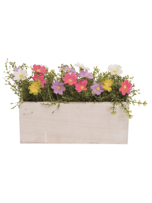 Transpac Wood 10 In. Multicolor Spring Faux Floral Box Display