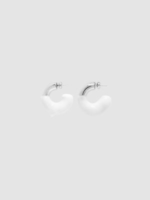 White Rubberized Small Silver Earrings