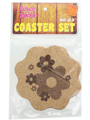 Crowded Coop, Llc Kitsch On The Rocks Retro Cork Coaster Set - Daisy - Set Of 4