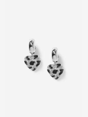 **silver And Black Heart Hoop Drop Earrings