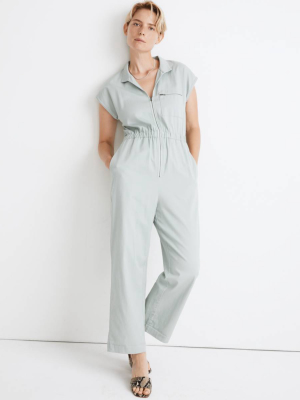 Short-sleeve Zip-pocket Coverall Jumpsuit