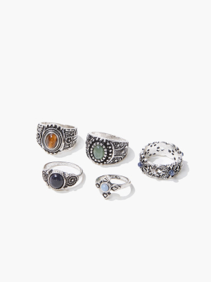 Burnished Faux Stone Ring Set