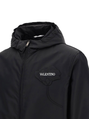 Valentino Logo Printed Flower Patch Hooded Parka