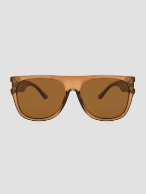 Women's Oversized Crystal Flat Top Sunglasses - A New Day™ Brown