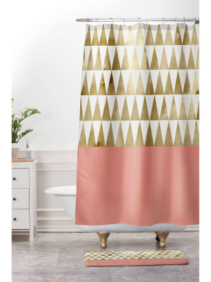 Georgiana Paraschiv Triangles Shower Curtain Gold Shimmer - Deny Designs