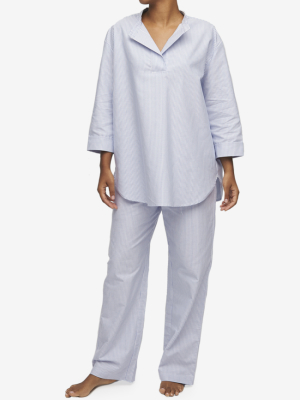 Set - Slip On Top And Lounge Pant Blue Oxford Stripe