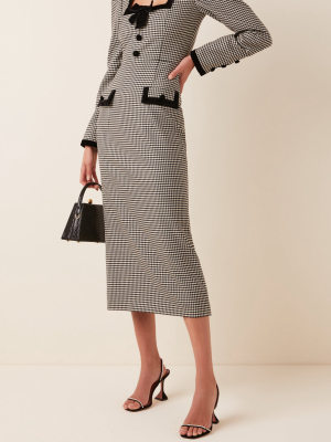 Velvet-trimmed Gingham Wool-blend Midi Dress