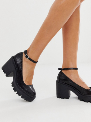 Asos Design Summit Chunky Heels In Black Snake