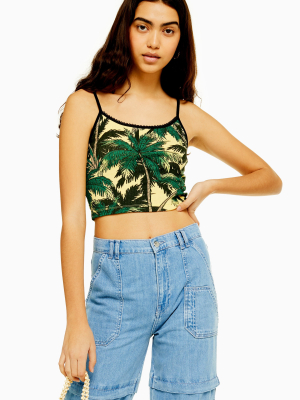 Yellow And Green Palm Print Cami