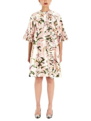 Dolce & Gabbana Floral Print Ruffle Trimmed Coat