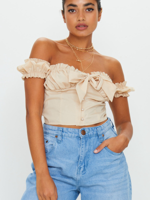 Petite Stone Frill Detail Crop Blouse