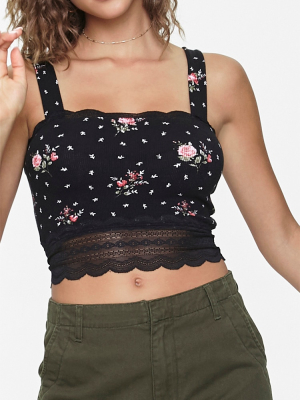 Floral Lace-trim Crop Top