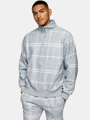 Gray Windowpane Check 1/4 Zip Tracksuit