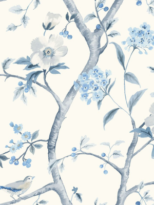 Southport Floral Trail Wallpaper In Eggshell And Blue Shale From The Luxe Retreat Collection By Seabrook Wallcoverings