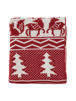 50"x60" Reindeer And Christmas Tree Knit Throw Blanket Red - Saro Lifestyle