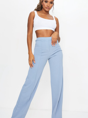 Blue Pintuck Detail Wide Leg Trousers