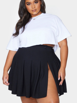 Plus Black Pleated Side Split Tennis Skirt