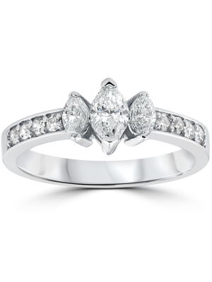 Pompeii3 1ct 3-stone Marquise Diamond Engagement Ring 14k White Gold