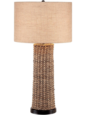 360 Lighting Coastal Table Lamp Woven Seagrass Burlap Drum Shade For Living Room Family Bedroom Bedside Nightstand Office