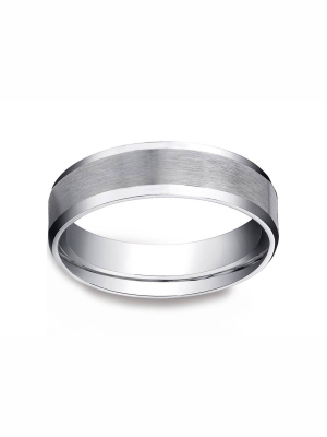 Pompeii3 Men's 10k White Gold 6mm Plain Wedding Band With Satin Center And Beveled Sides