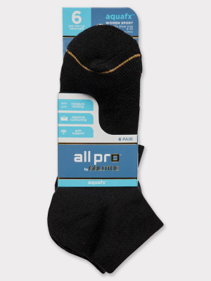 All Pro Women's 6 Pack Aqua Fx Low Cut Athletic Socks - Black 4-10