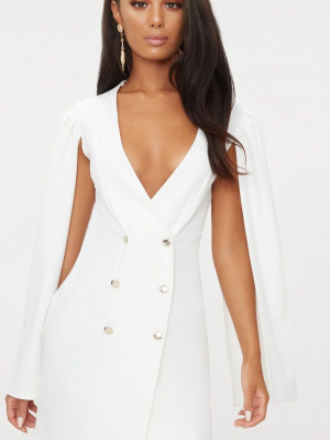 White Cape Button Detail Blazer Dress
