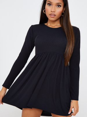 Petite Black Ribbed Smock Dress