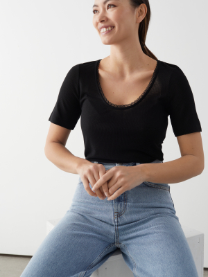 Sheer Scalloped Lyocell T-shirt