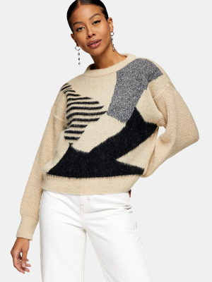 Black And White Abstract Geometric Brushed Sweater
