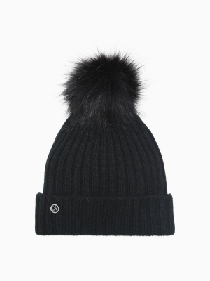 Ribbed Logo Color-pop Pom-pom Hat