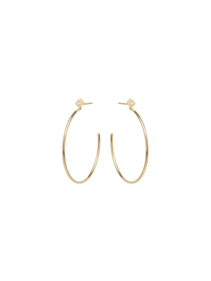 14k Medium Princess Diamond Hoops