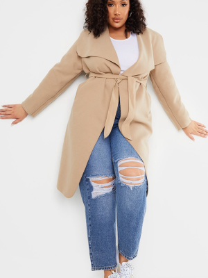 Plus Camel Oversized Waterfall Belt Coat