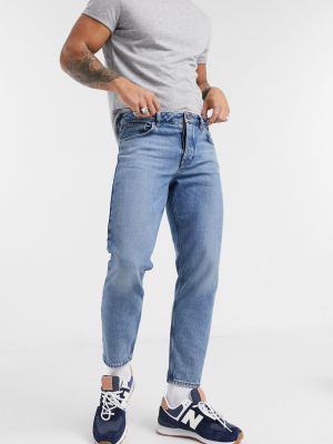 Asos Design Organic Classic Rigid Jeans In Mid Wash Blue