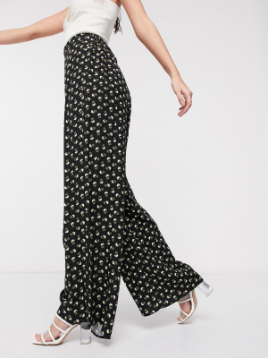 Asos Design Wide Leg Pants In Ditsy Floral