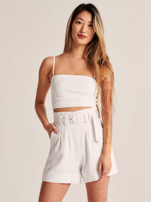 Belted Linen-blend Shorts