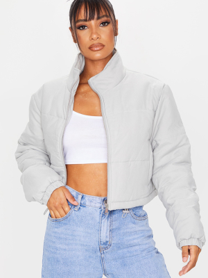 Grey Super Cropped Peach Skin Puffer