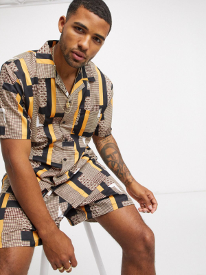 Liquor N Poker Two-piece Revere Collar Shirt In Retro Print