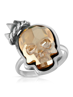 Clear Gold Crown Skull Ring
