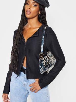 Black Jumbo Rib Double Zip Top