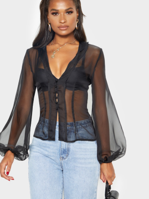 Black Sheer Ruffle Collar Shirt