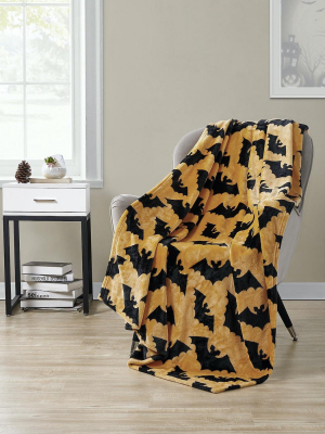 Kate Aurora Living Halloween Spooky Bats Rustic Orange & Black Ultra Soft & Plush Throw Blankets