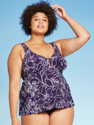 Women's Plus Size Hardware Detail Tankini Top - Aqua Green® Purple