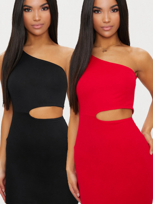 Black & Red 2 Pack One Shoulder Cut Out Bodycon...