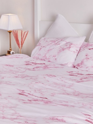 Pink Marble Print Double Duvet Set