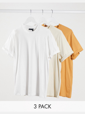 Asos Design 3 Pack T-shirt With Roll Sleeve