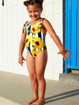 Noor Sunflower Printed One Piece Swimsuit For Toddler Girls And Girls