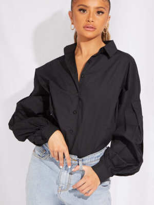 Petite Black Oversized Balloon Sleeve Blouse