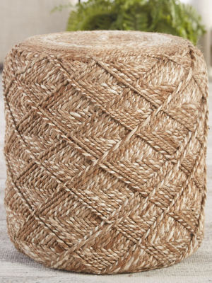 Ystad Textured Pouf In Beige & White