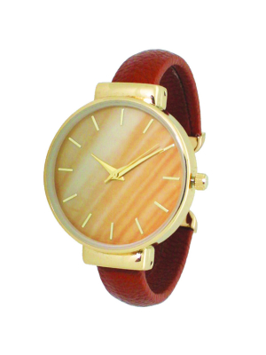 Olivia Pratt Leather Bangle Fashion Watch With Gradient Face - Red