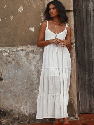 Summertime Maxi Dress In Off White Cotton Gauze